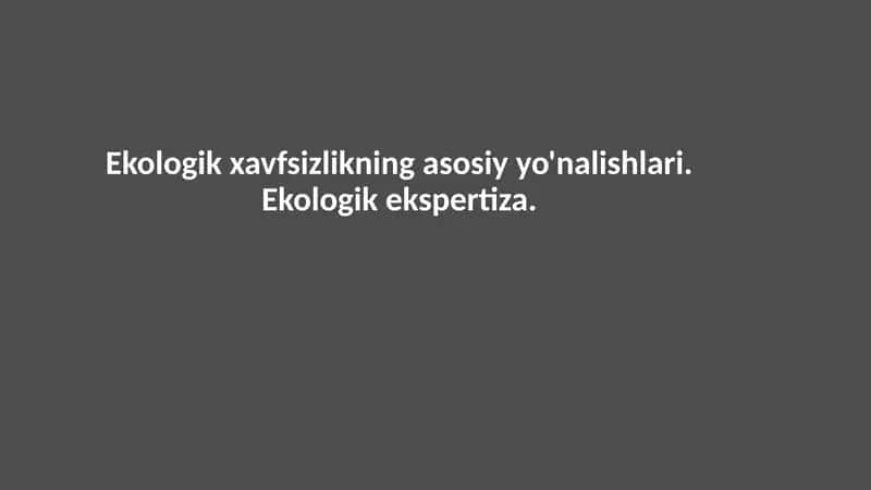 Ekologik xavfsizlikning asosiy yo'nalishlari. Ekologik ekspertiza