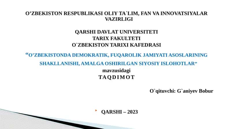 O‘zbekistonda Demokratik, Fuqarolik Jamiyati Asoslari