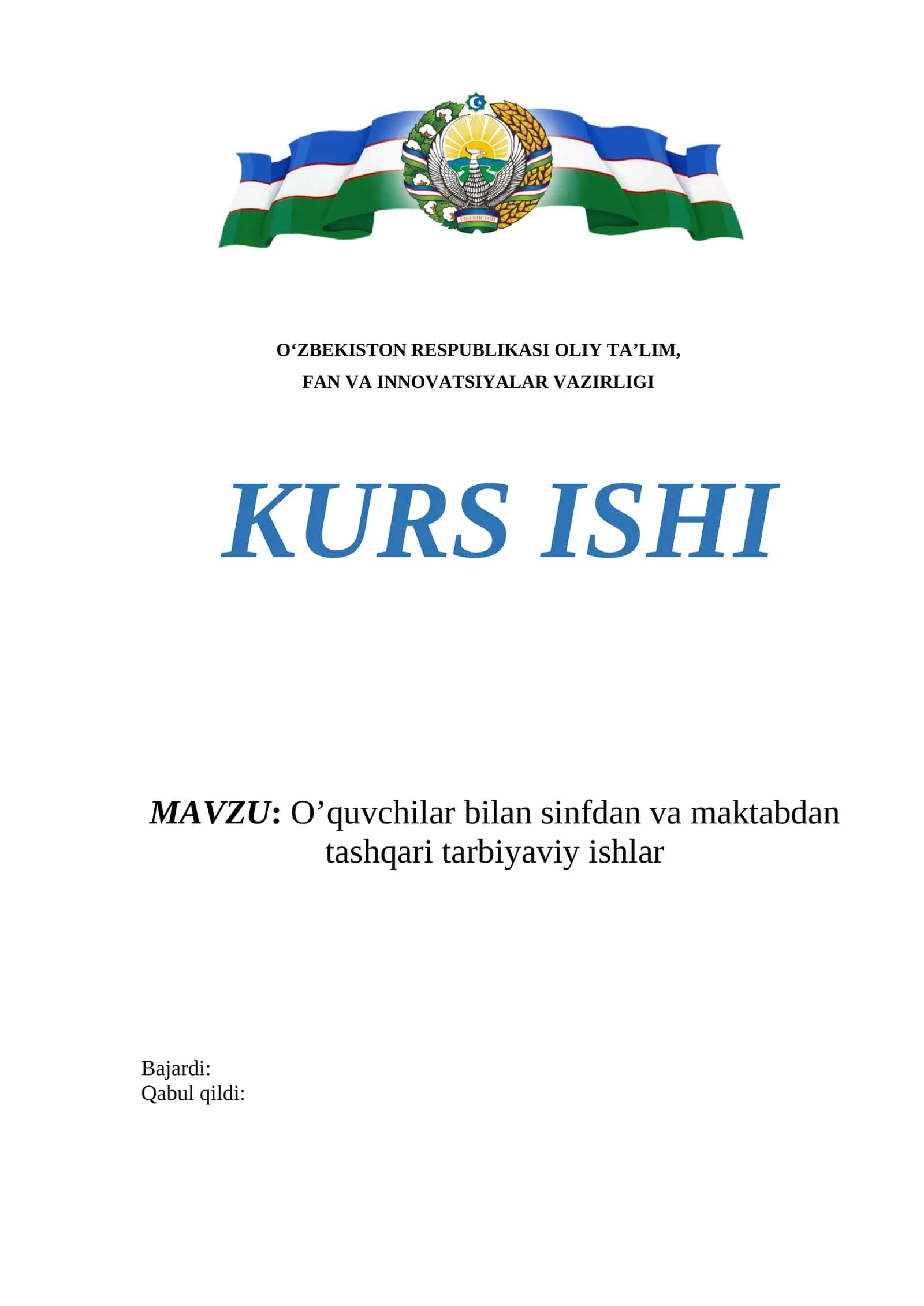 Sinfdan va maktabdan tashqari tarbiyaviy ishlar