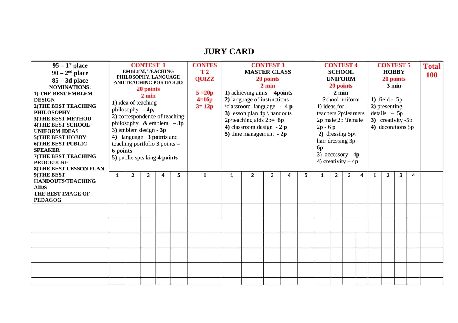 JURY CARD