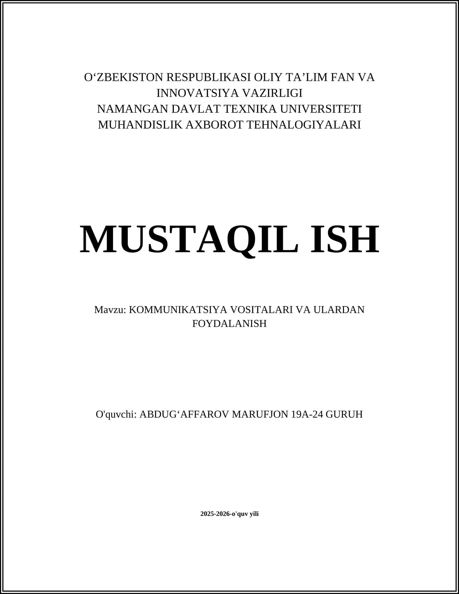 KOMMUNIKATSIYA VOSITALARI VA ULARDAN FOYDALANISH