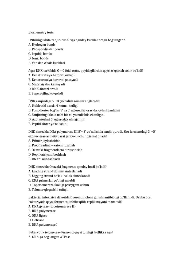 Biochemstry tests