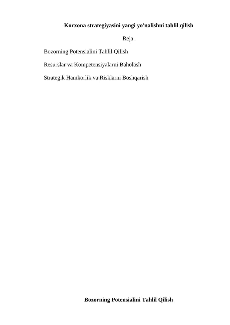 Bozorning Potensialini Tahlil Qilish
