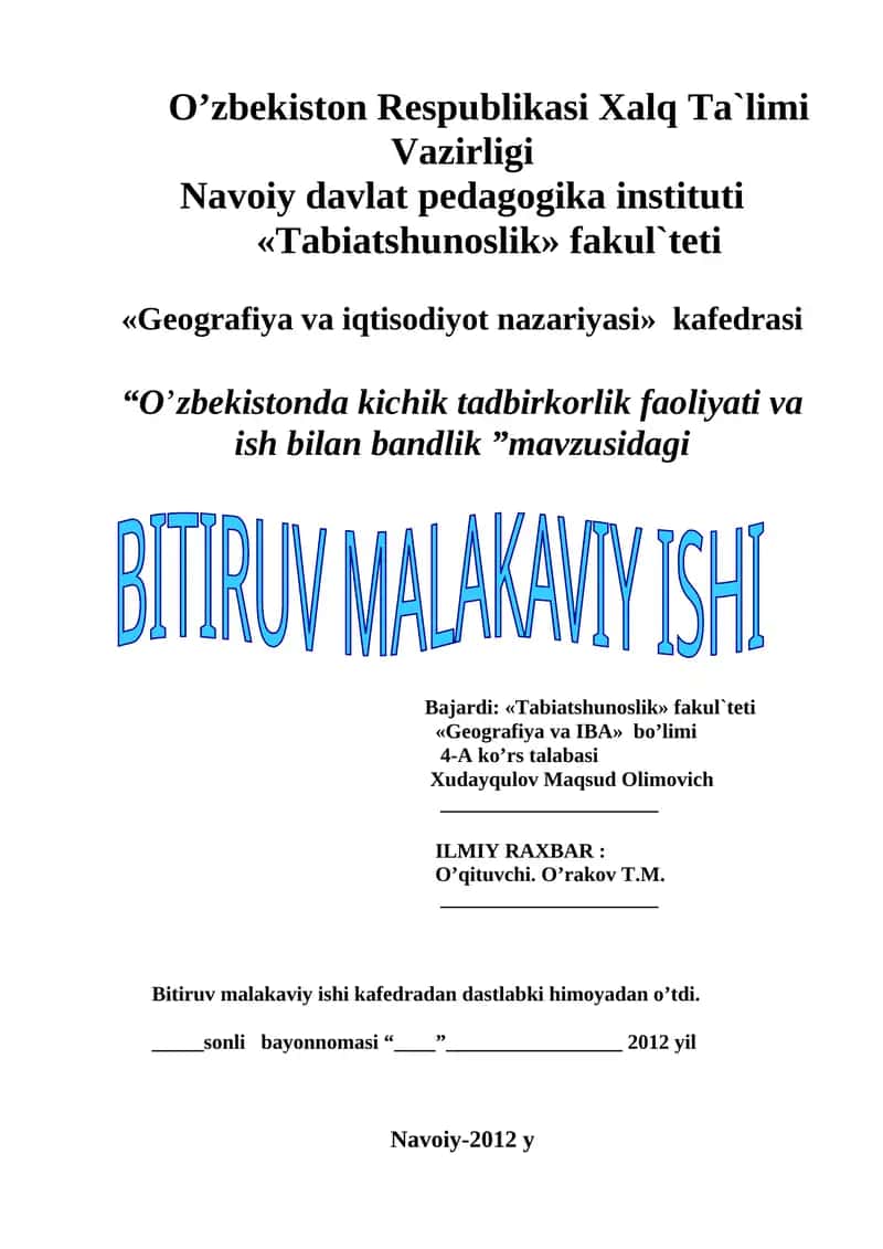 O’zbеkistonda kichik tadbirkorlik faoliyati va ish bilan bandlik