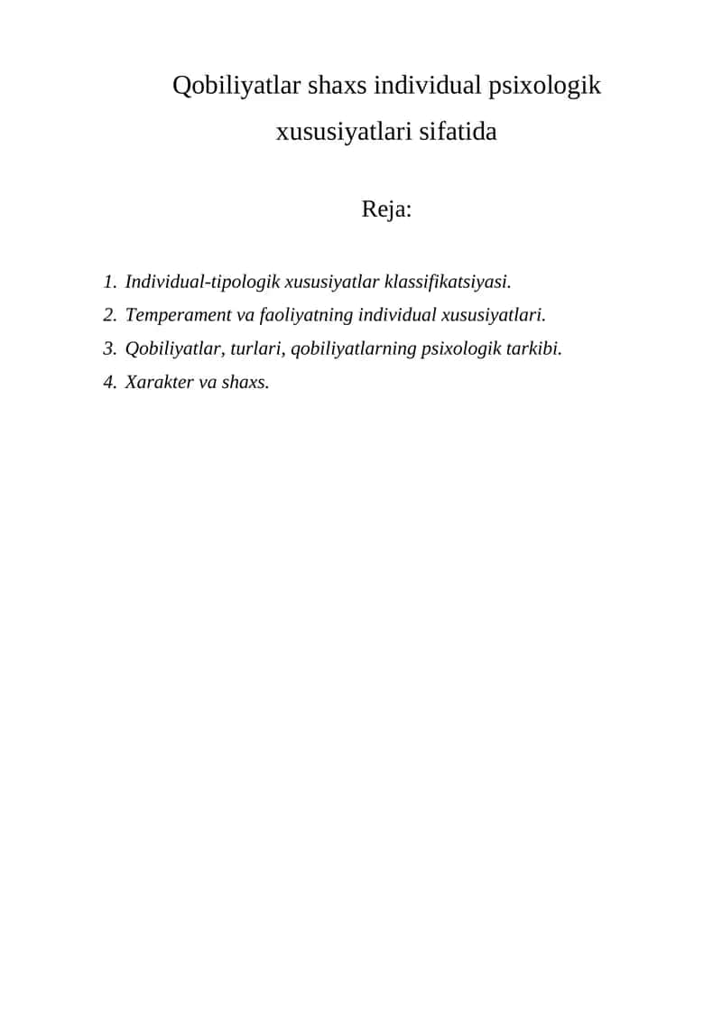 Qobiliyatlar shaxs individual psixologik xususiyatlari sifatida