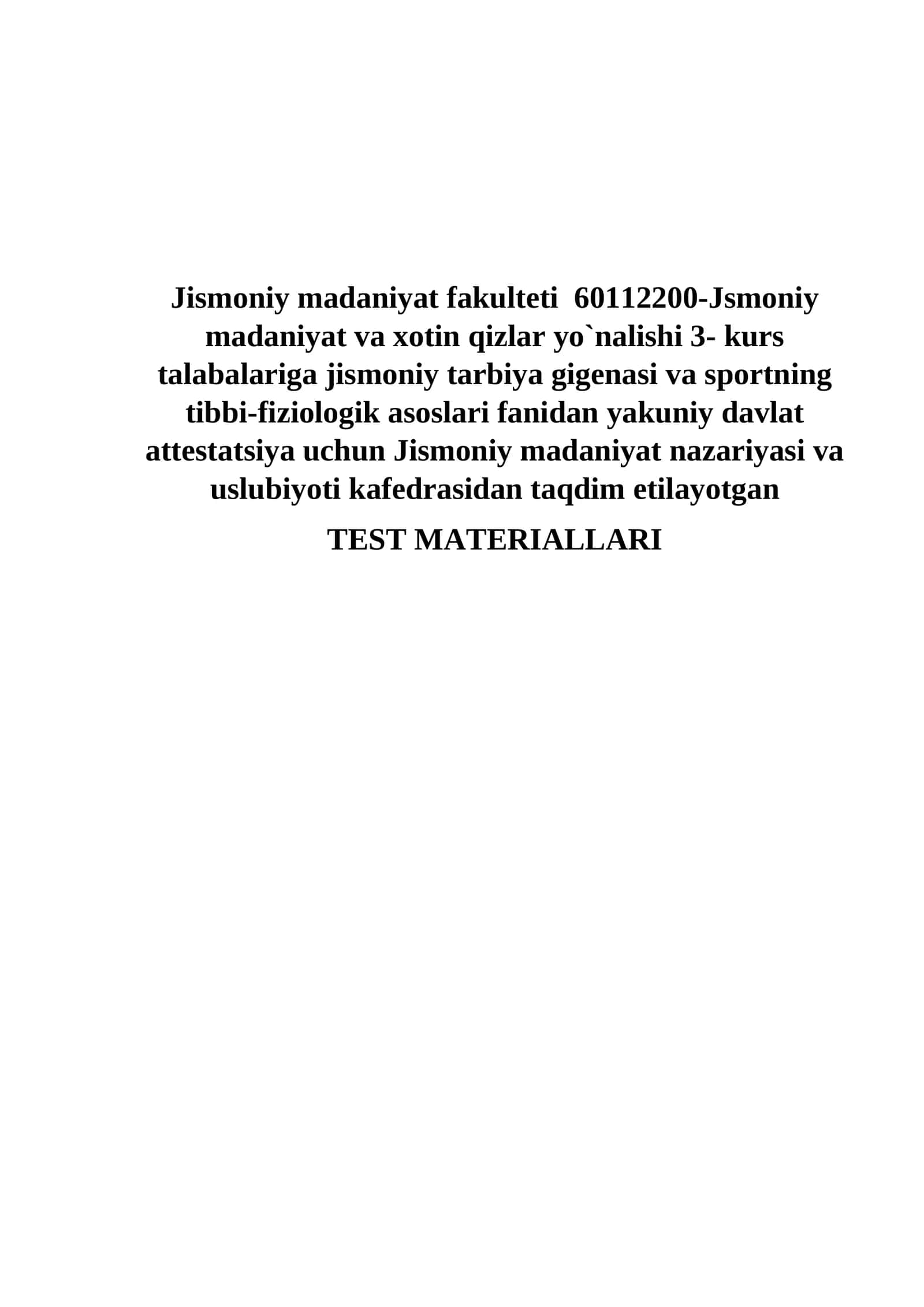 Sport Tibbiyoti fanidan test materiallari