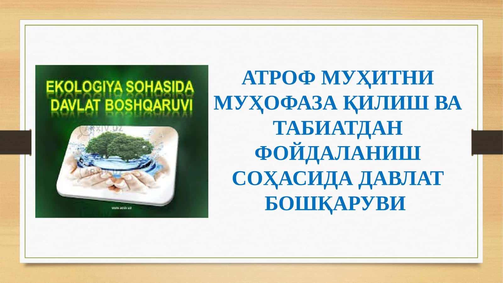 АТРОФ МУҲИТНИ МУҲОФАЗА ҚИЛИШ ВА ТАБИАТДАН ФОЙДАЛАНИШ СОҲАСИДА ДАВЛАТ БОШҚАРУВИ