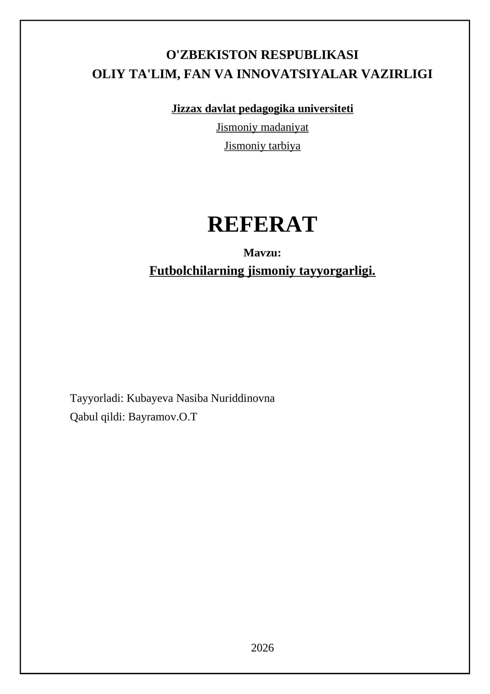 Futbolchilarning jismoniy tayyorgarligi