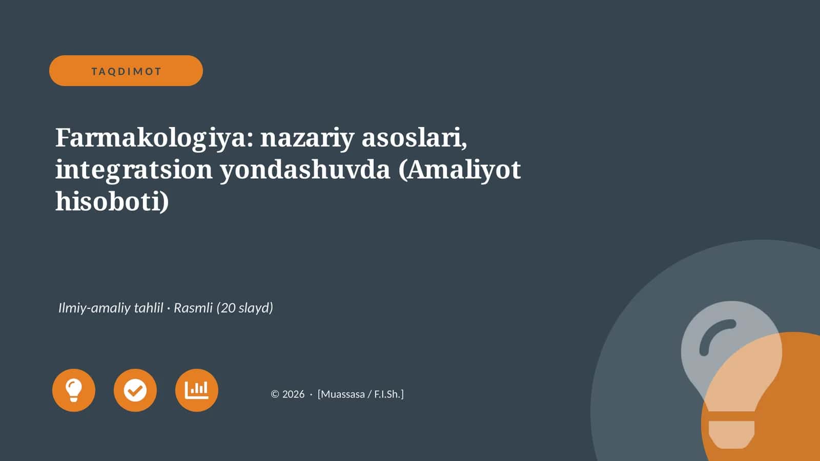 Farmakologiya: nazariy asoslari, integratsion yondashuvda (Amaliyot hisoboti)