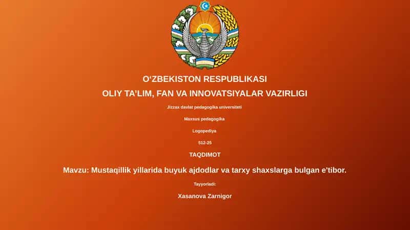 Mustaqillik yillarida buyuk ajdodlar va tarxy shaxslarga bulgan e'tibor