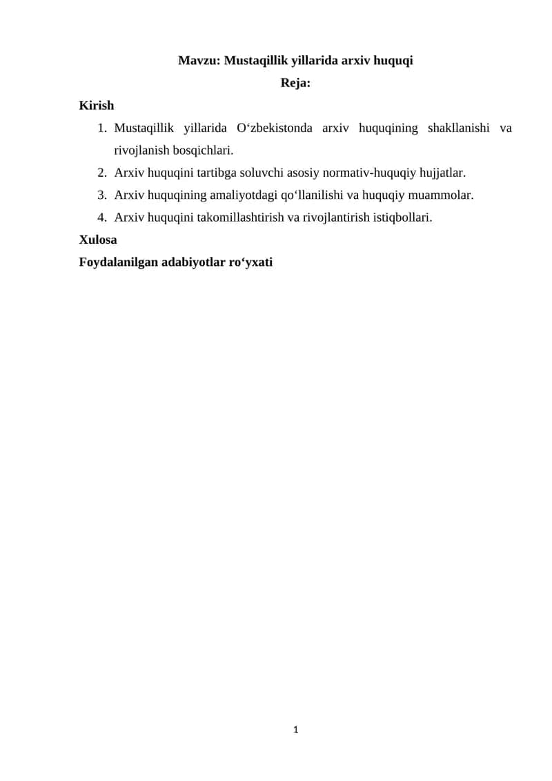Mustaqillik yillarida arxiv huquqi