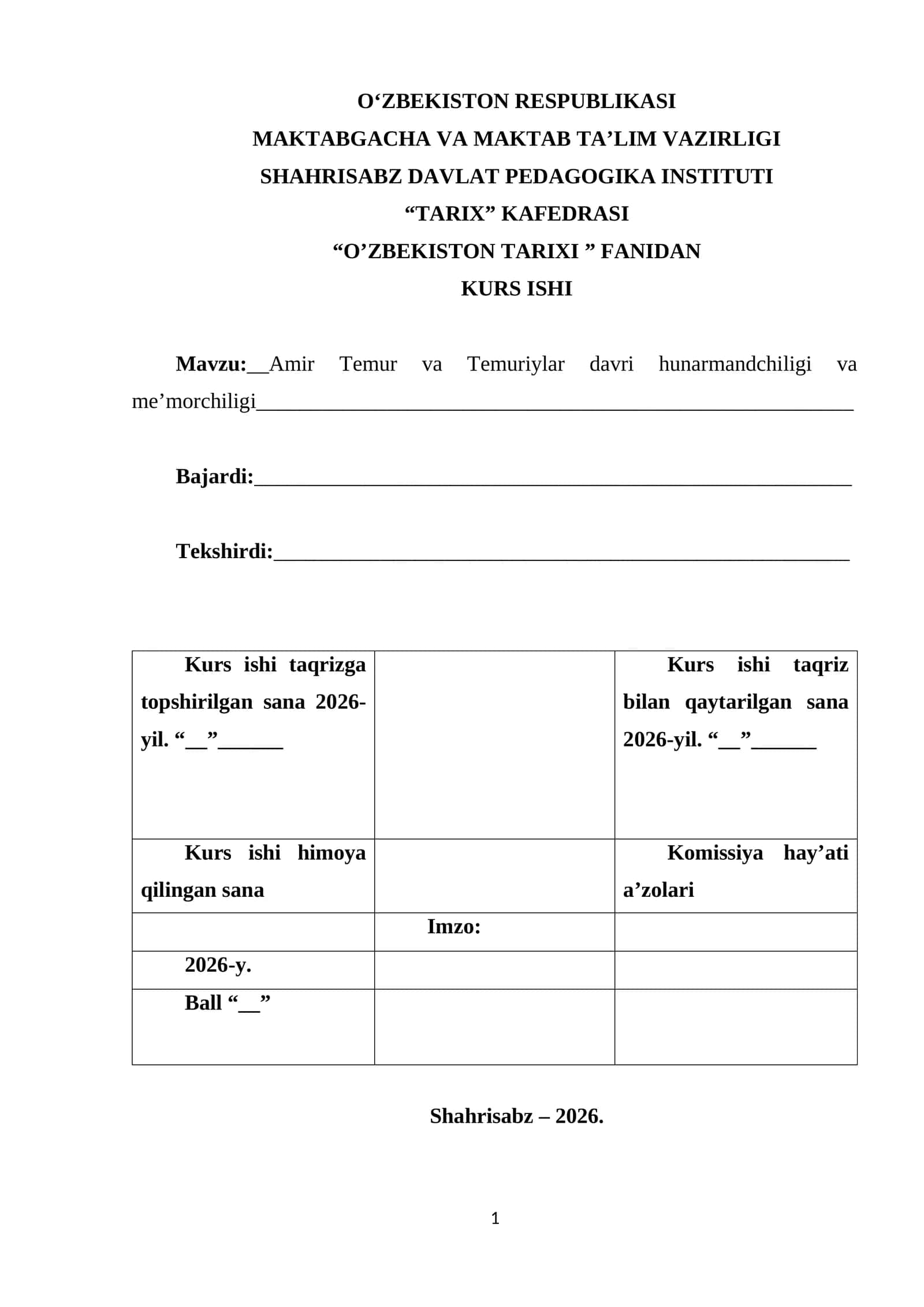 Amir Temur va Temuriylar davri hunarmandchiligi va me’morchiligi