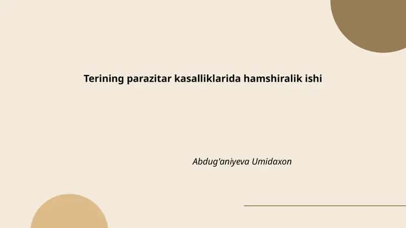 Terining parazitar kasalliklarida hamshiralik ishi