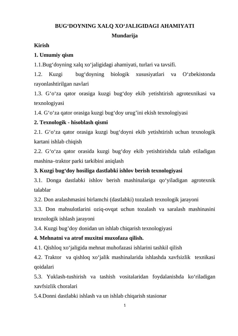 BUG‘DOYNING XALQ XO‘JALIGIDAGI AHAMIYATI