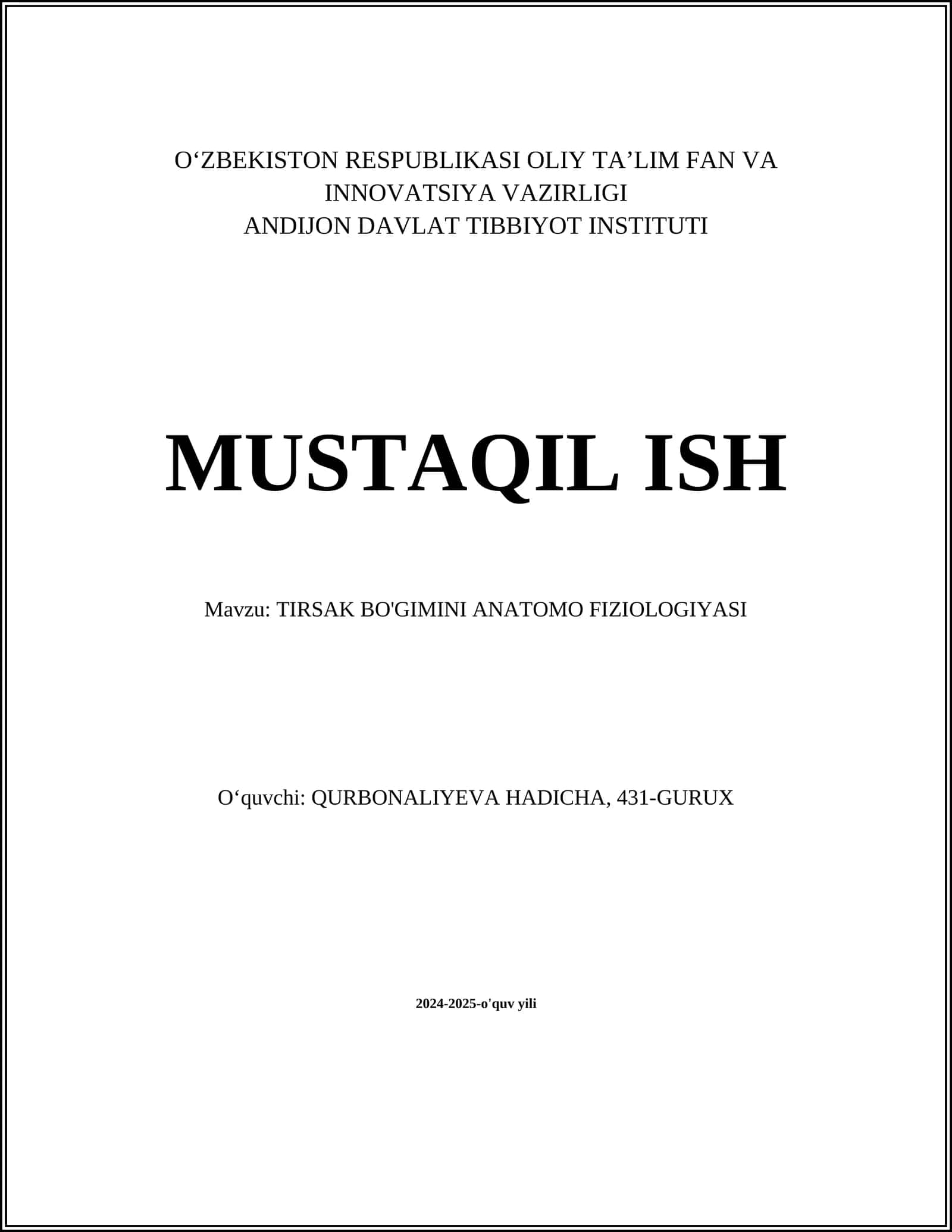 TIRSAK BO'GIMINI ANATOMO FIZIOLOGIYASI