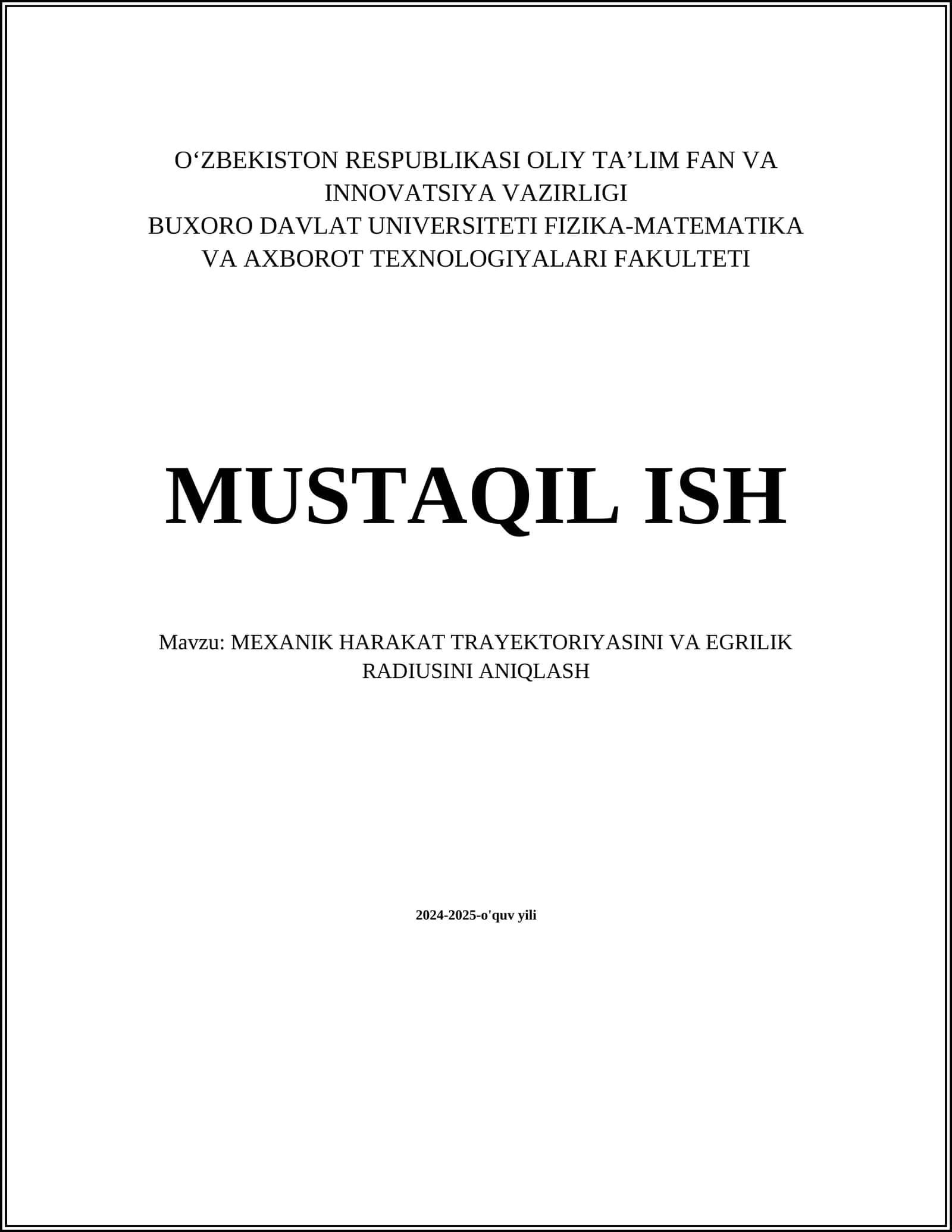 MEXANIK HARAKAT TRAYEKTORIYASINI VA EGRILIK RADIUSINI ANIQLASH