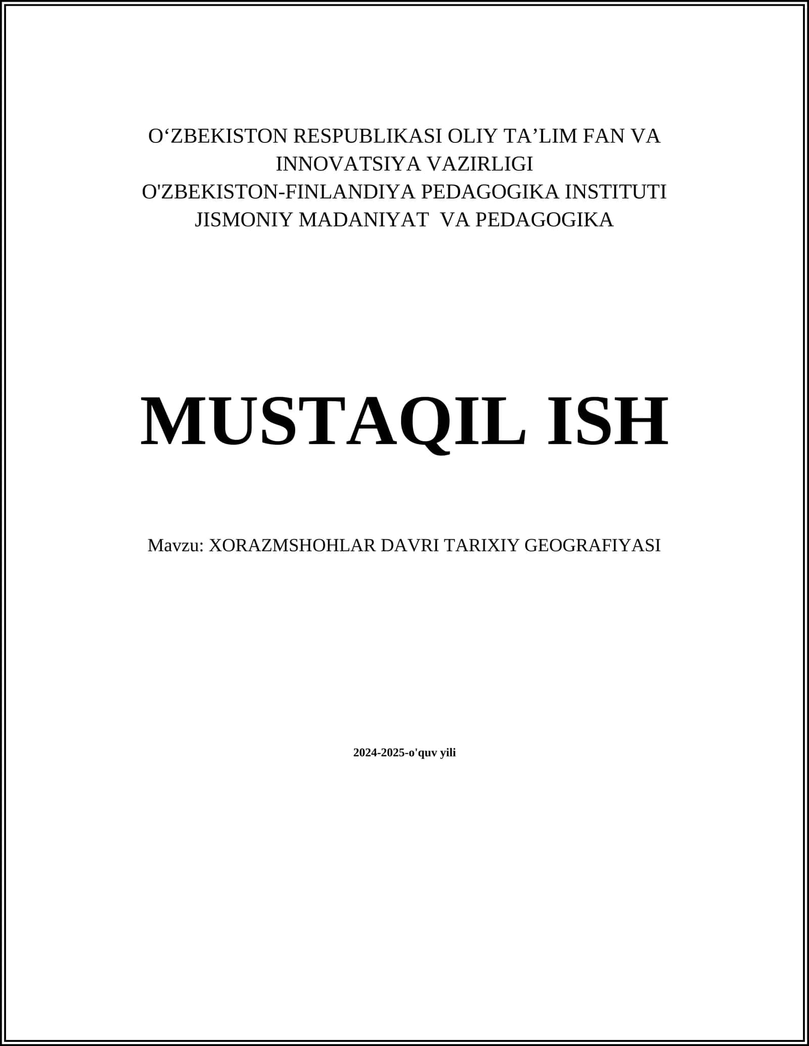XORAZMSHOHLAR DAVRI TARIXIY GEOGRAFIYASI