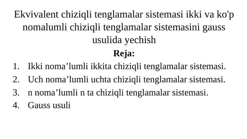 Chiziqli Tenglamalar Sistemasi