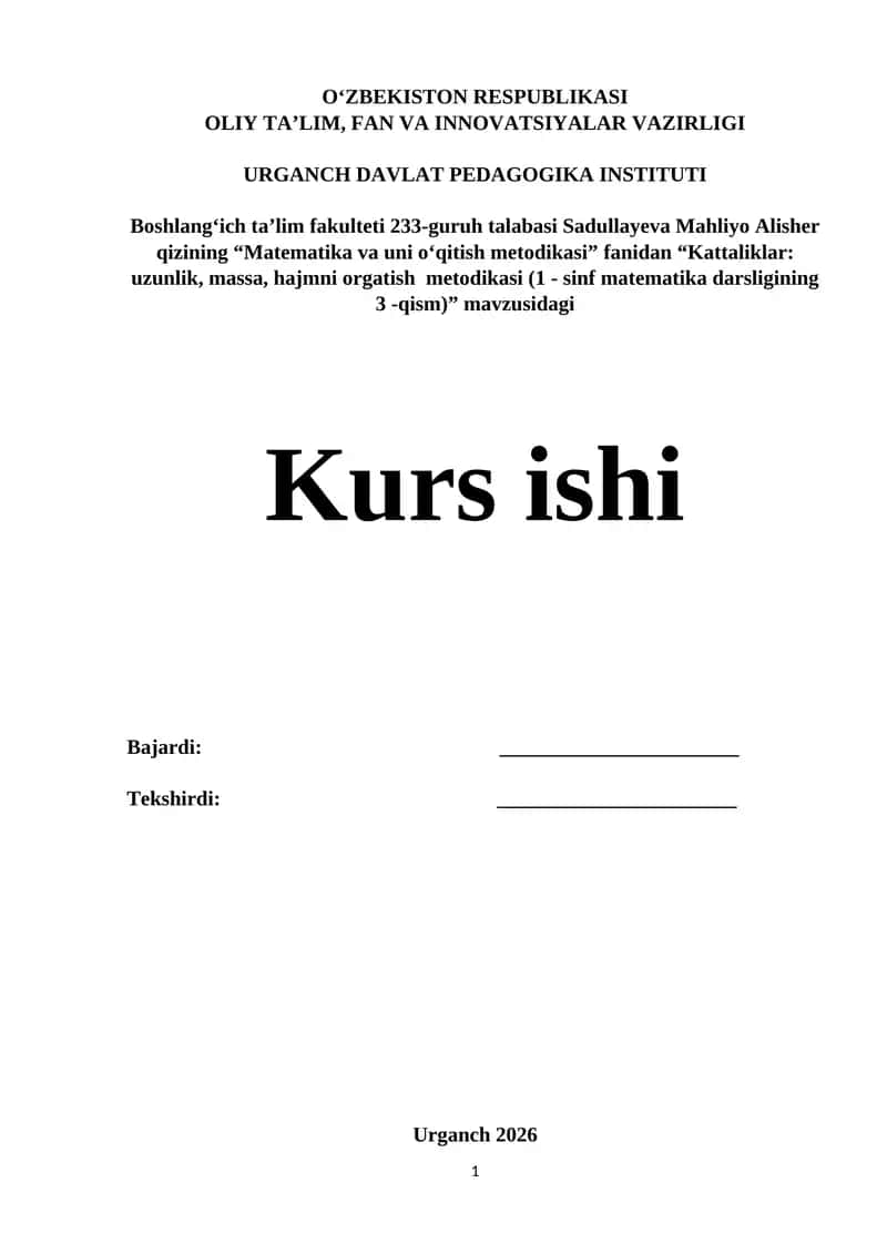 "Matematika va uni o‘qitish metodikasi"