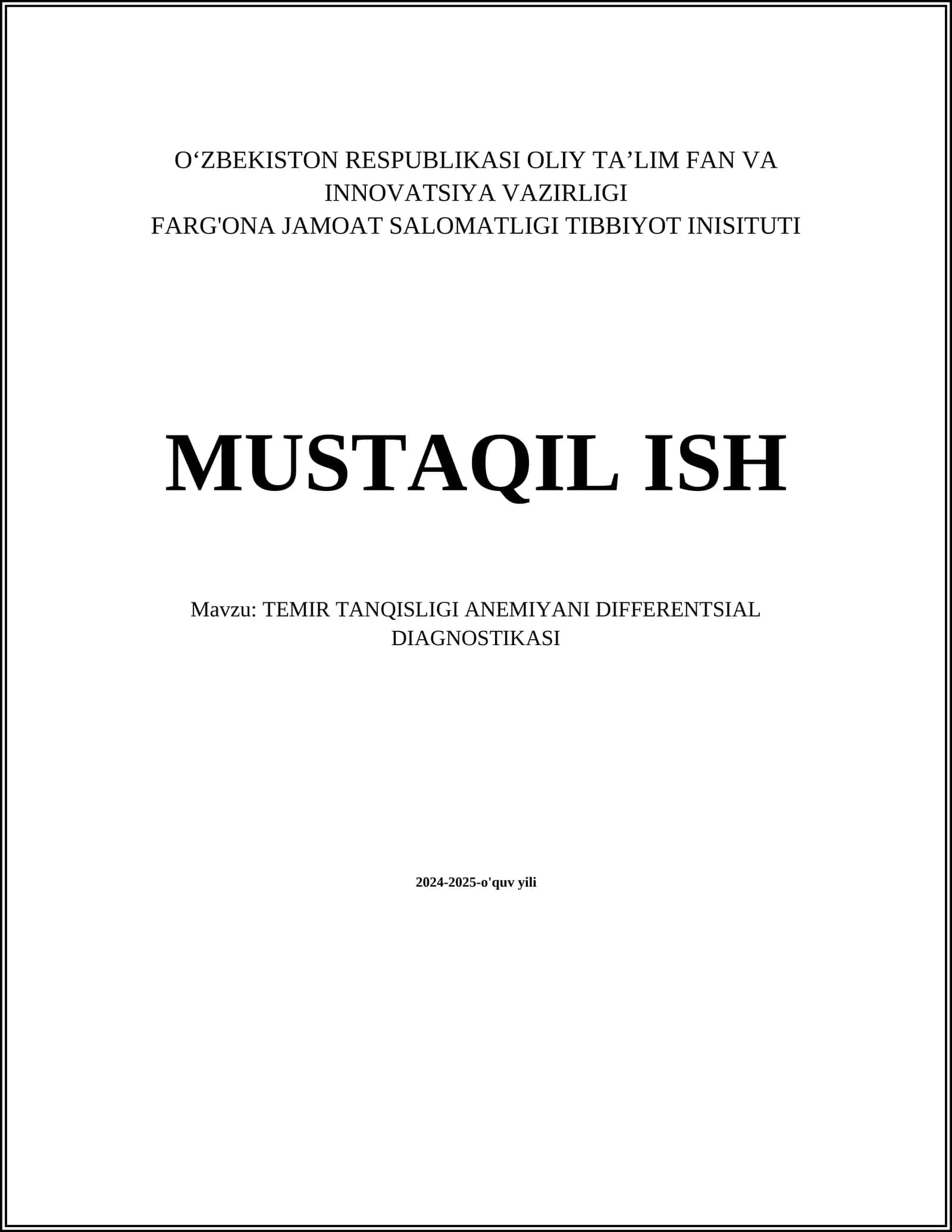 TEMIR TANQISLIGI ANEMIYANI DIFFERENTSIAL DIAGNOSTIKASI
