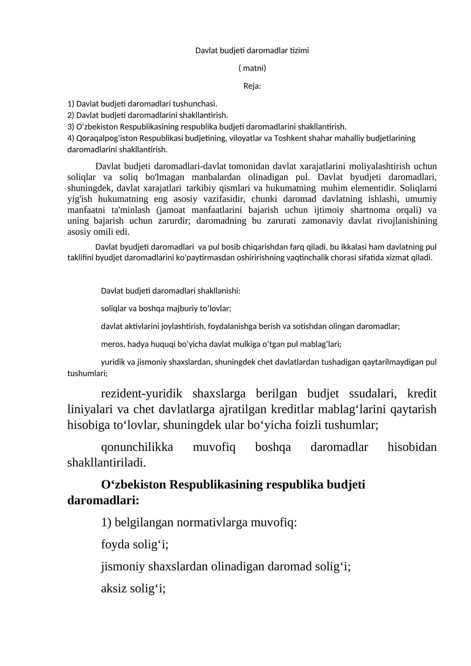 Davlat budjeti daromadlar tizimi