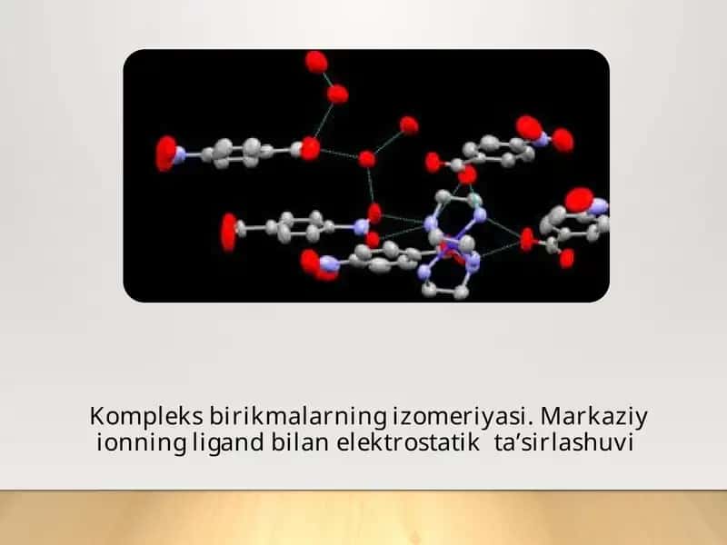 Kompleks birikmalarning izomeriyasi. Markaziy ionning ligand bilan elektrostatik ta’sirlashuvi