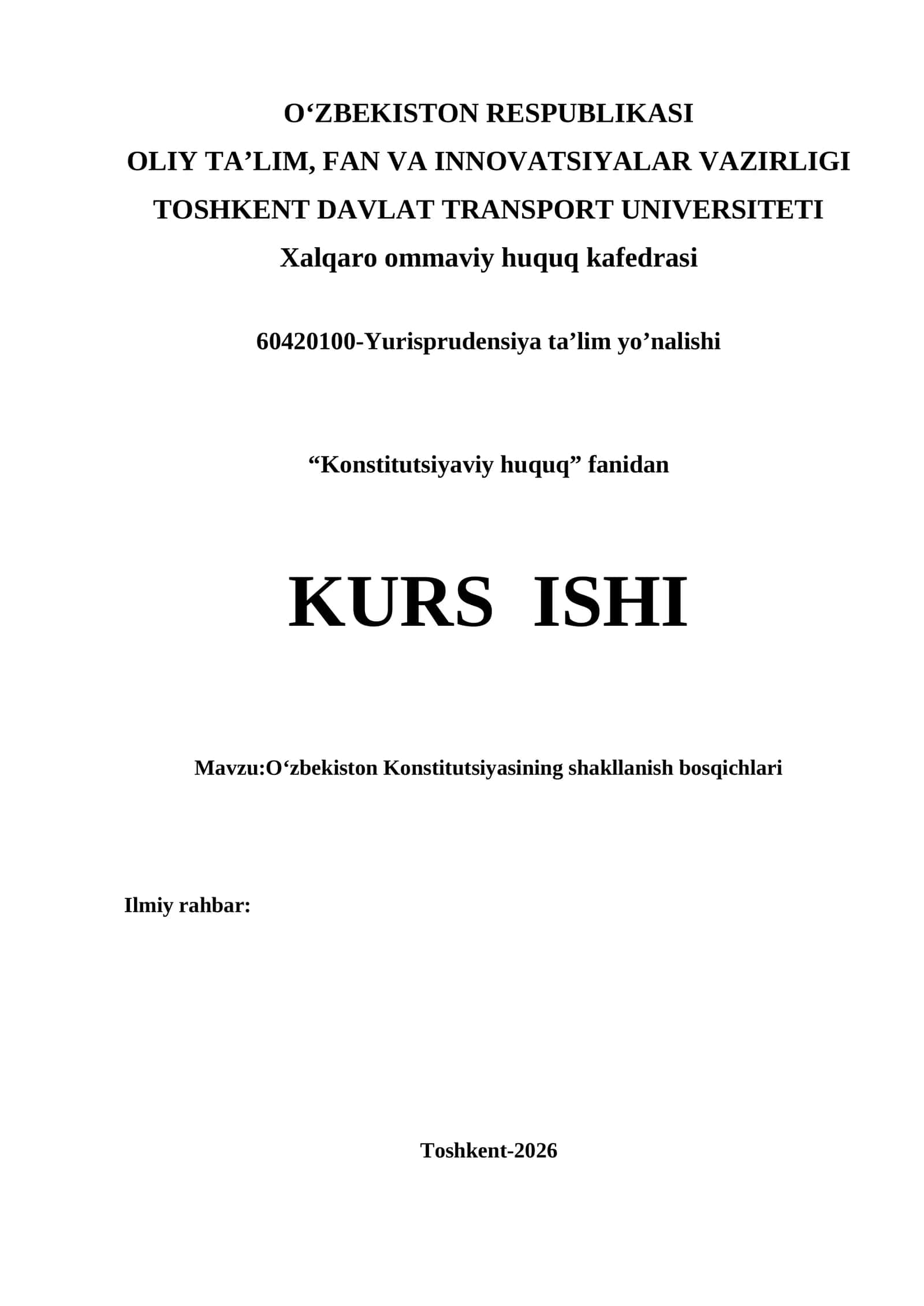 O‘zbekiston Konstitutsiyasining shakllanish bosqichlari kurs ishi