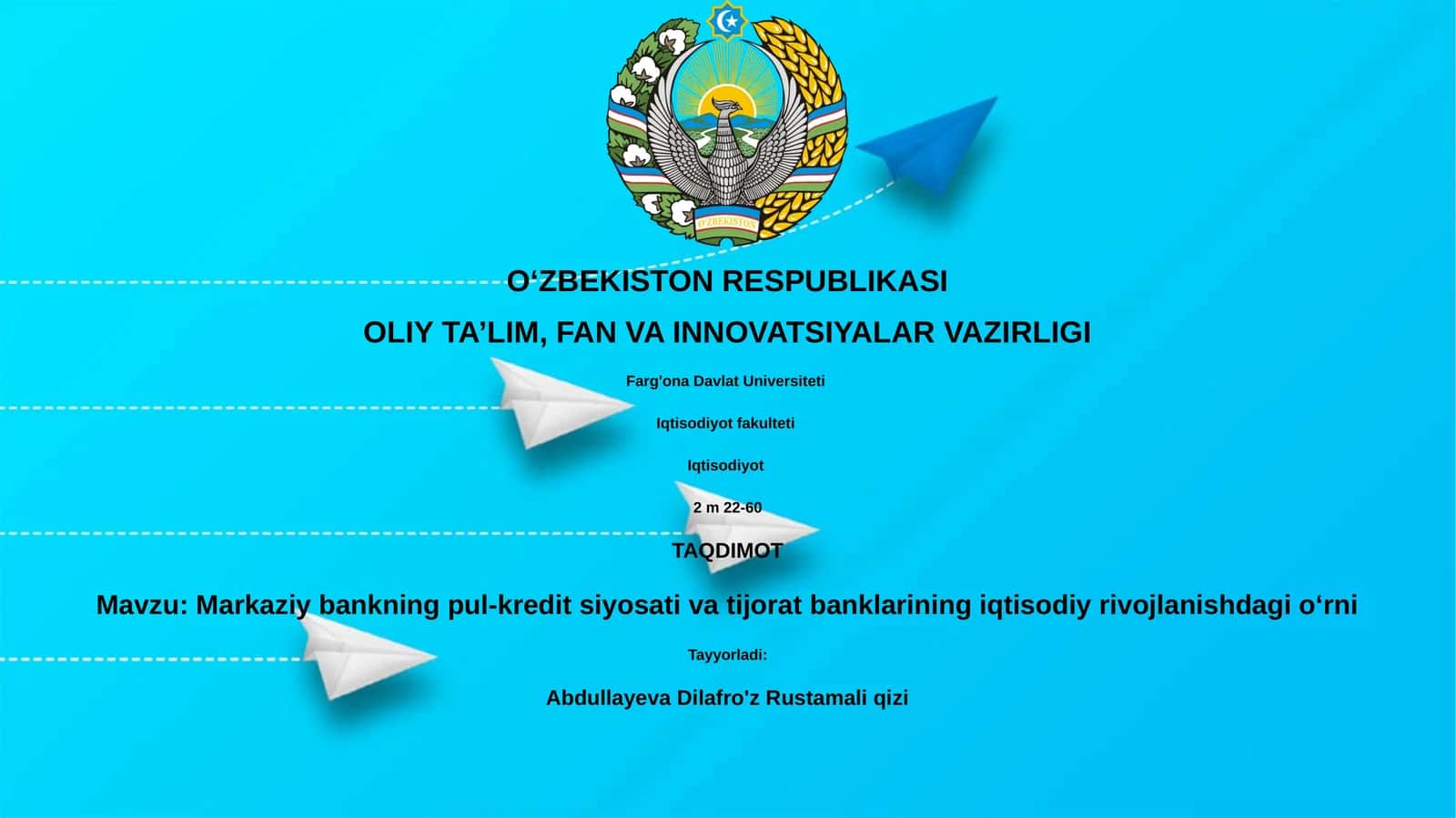 Markaziy bankning pul-kredit siyosati va tijorat banklarining iqtisodiy rivojlanishdagi o‘rni