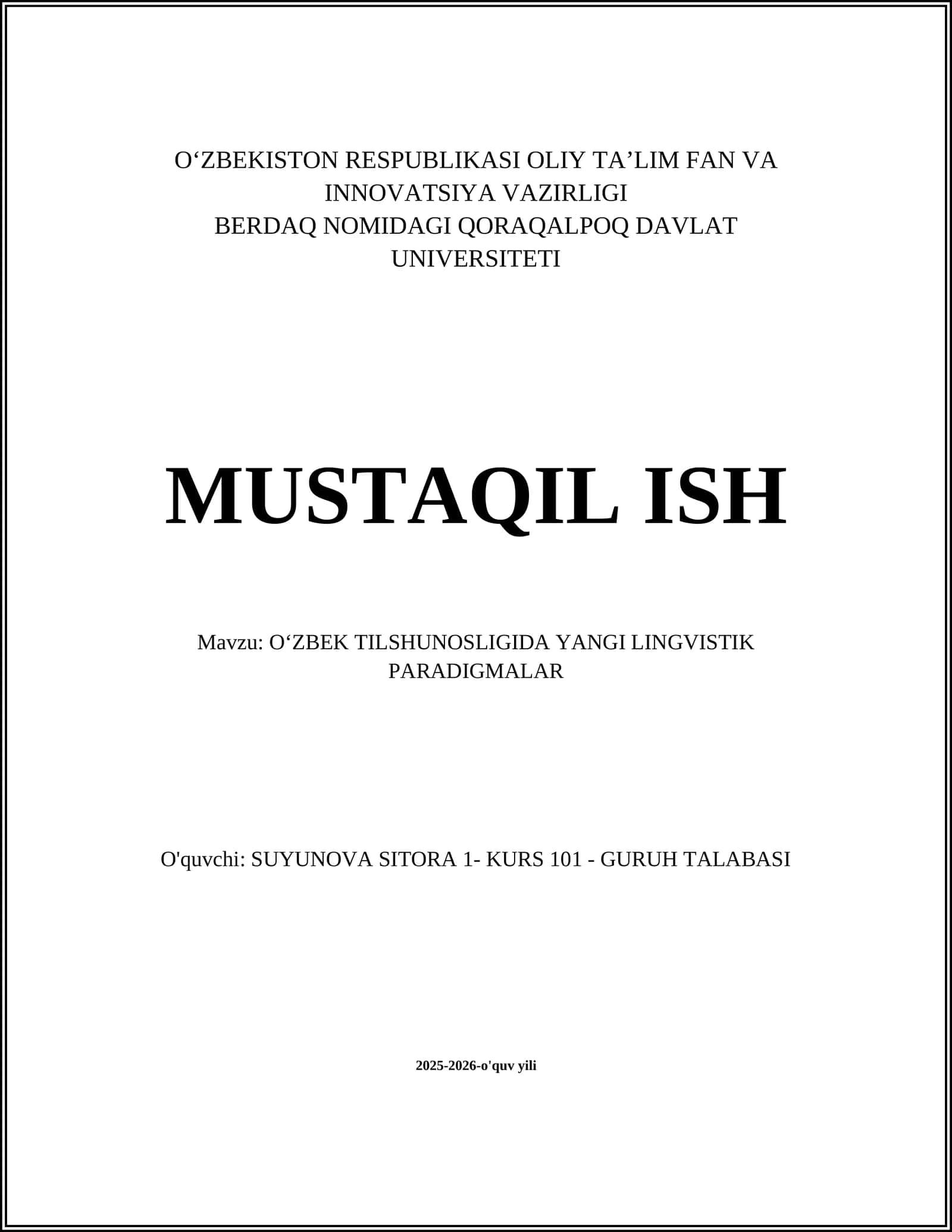 OʻZBEK TILSHUNOSLIGIDA YANGI LINGVISTIK PARADIGMALAR