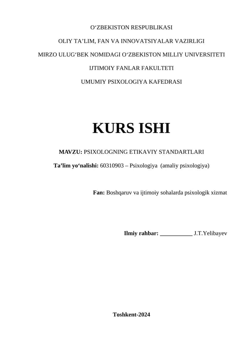 PSIXOLOGNING ETIKAVIY STANDARTLARI