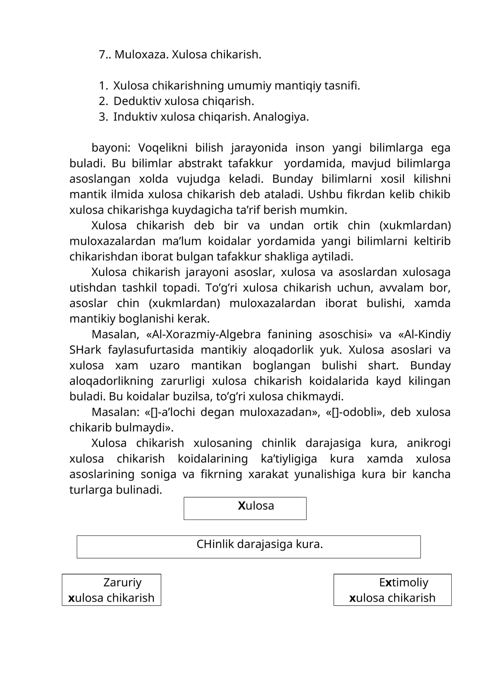 Muloxaza. Xulosa chikarish