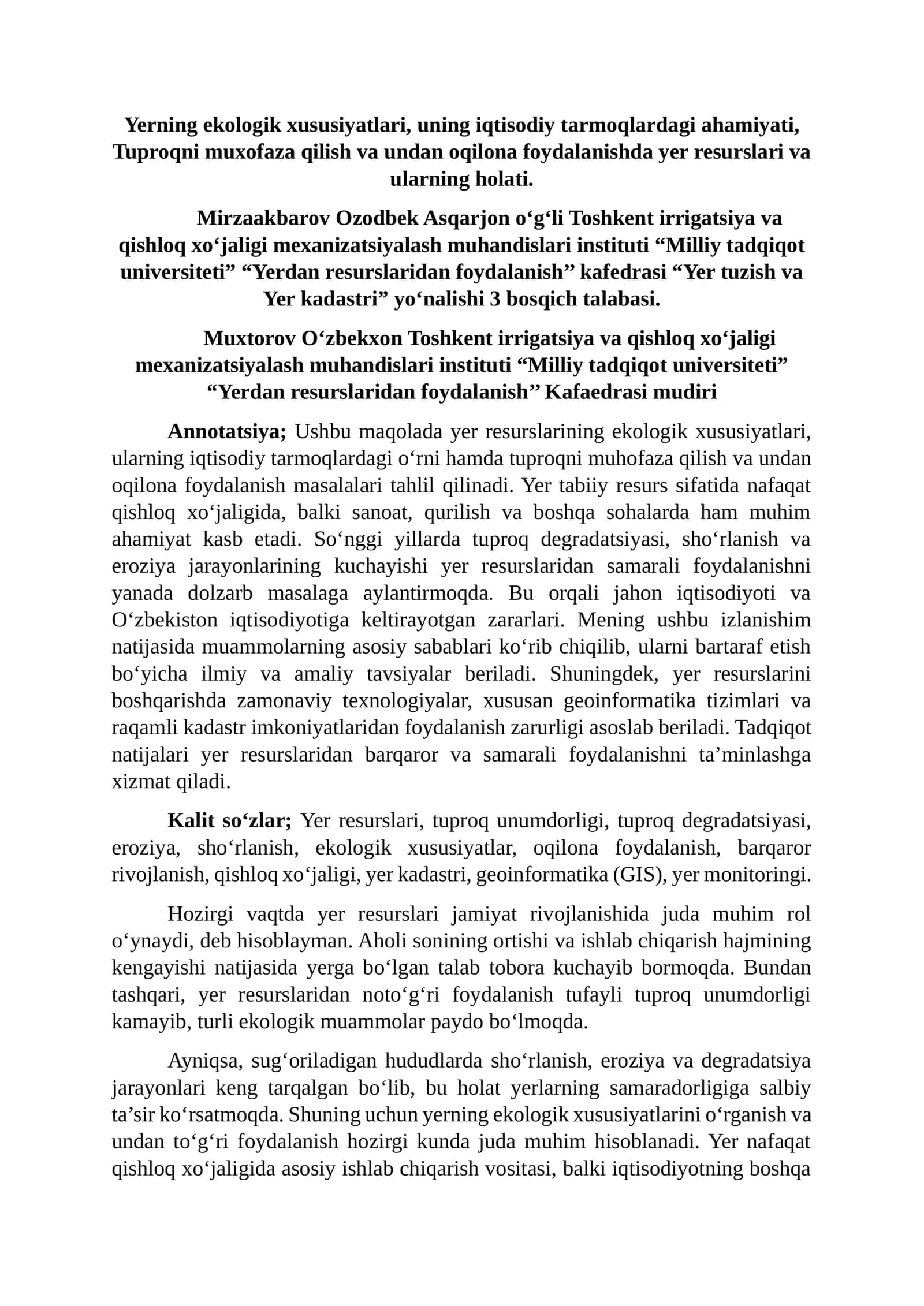 Yerdan resurslaridan foydalanish