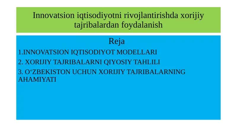 INNOVATSION IQTISODIYOT MODELLARI