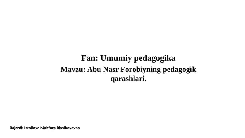 Abu Nasr Forobiyning Pedagogik Qarashlari