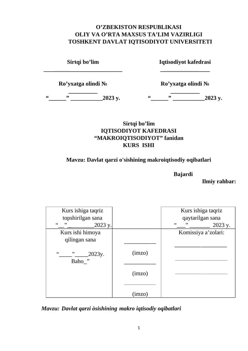 Davlat qarzi o'sishining makroiqtisodiy oqibatlari