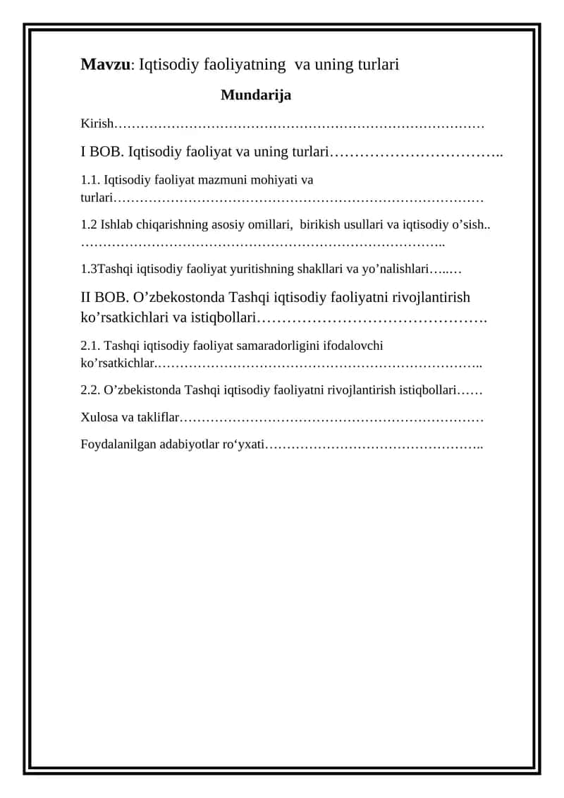 Iqtisodiy faoliyat va uning turlari
