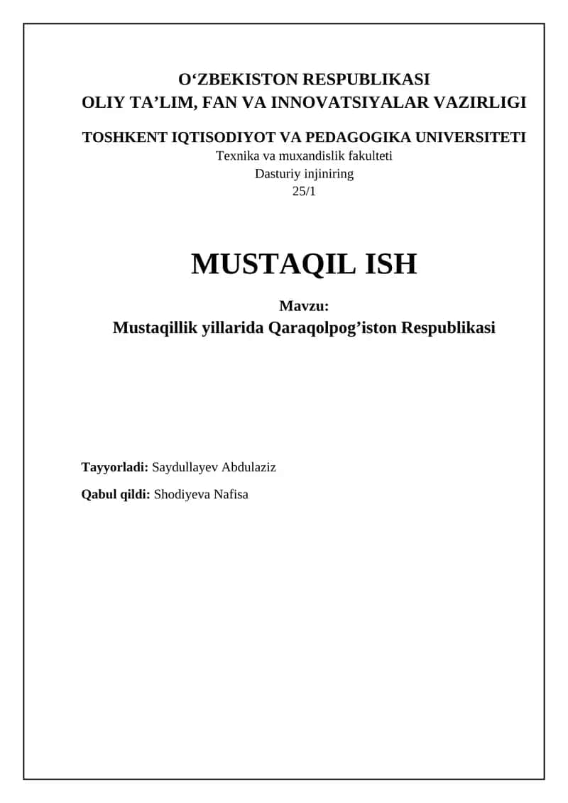 Mustaqillik yillarida Qaraqolpog’iston Respublikasi