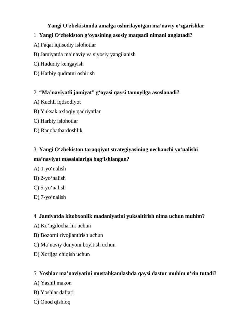 Yangi O‘zbekistonda amalga oshirilayotgan ma’naviy o‘zgarishlar