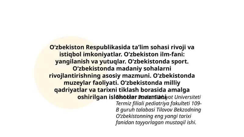 Oʻzbekiston Respublikasida taʼlim sohasi rivoji va istiqbol imkoniyatlar