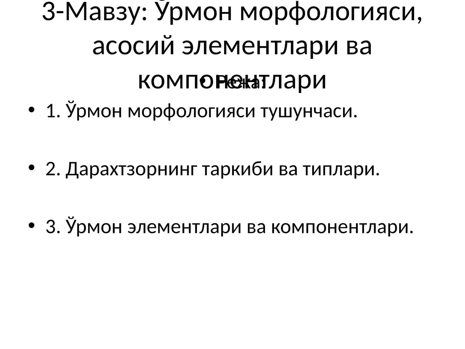 Ўрмон морфологияси, асосий элементлари ва компонентлари