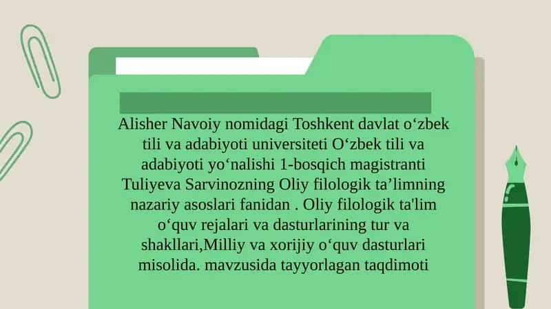 Oliy filologik ta'lim dasturlarining tur va shakllarining umumiy ko‘rinishi