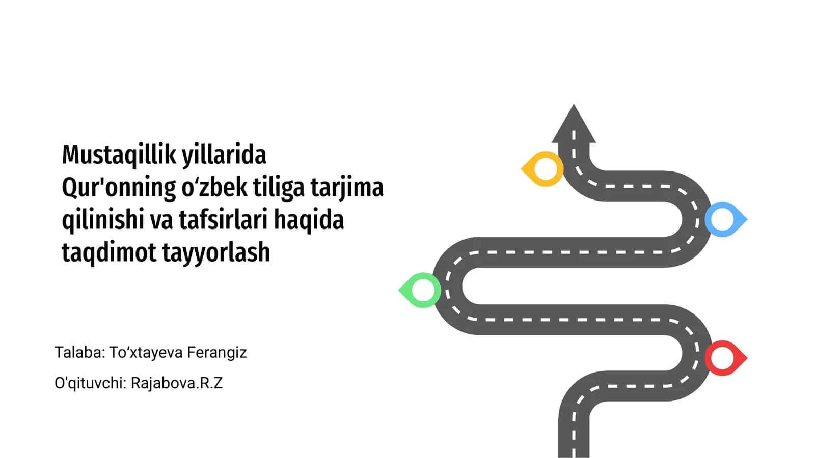 Mustaqillik yillarida Qur'onning oʻzbek tiliga tarjima qilinishi va tafsirlari haqida taqdimot tayyorlash