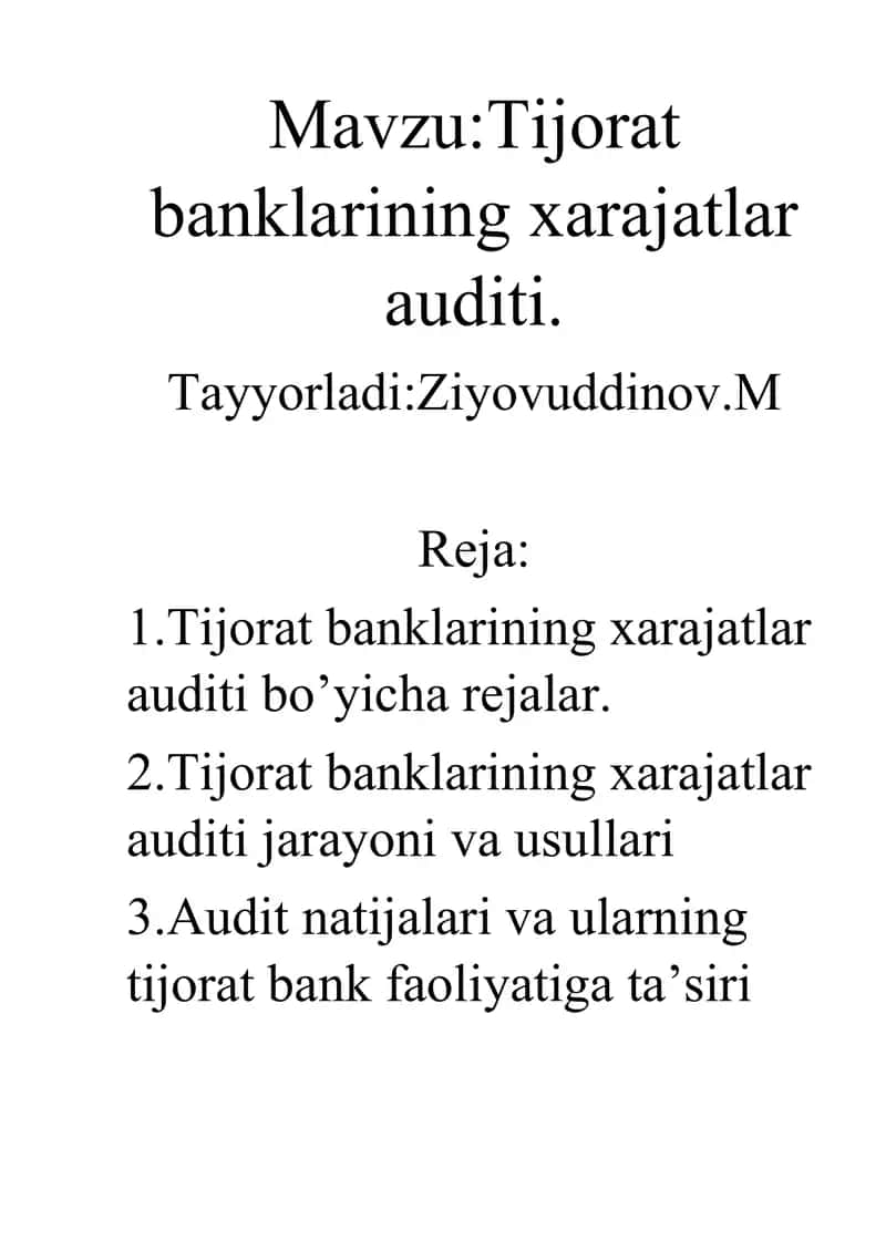 Tijorat banklarining xarajatlar auditi