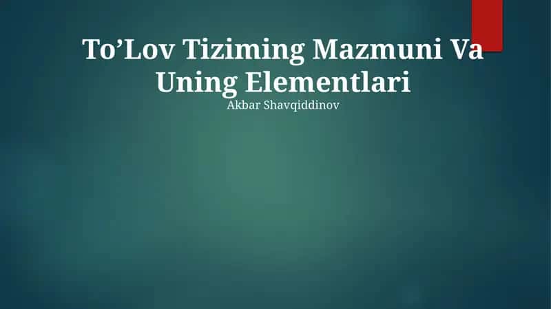 To’Lov Tiziming Mazmuni Va Uning Elementlari