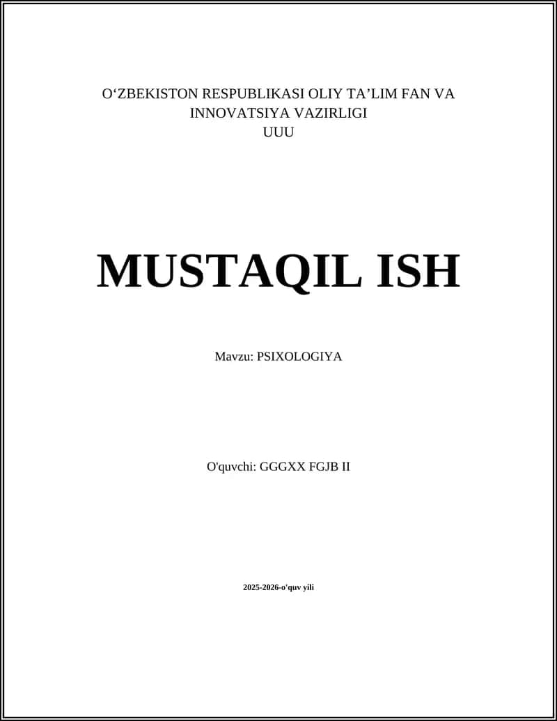 Mavzu: PSIXOLOGIYA