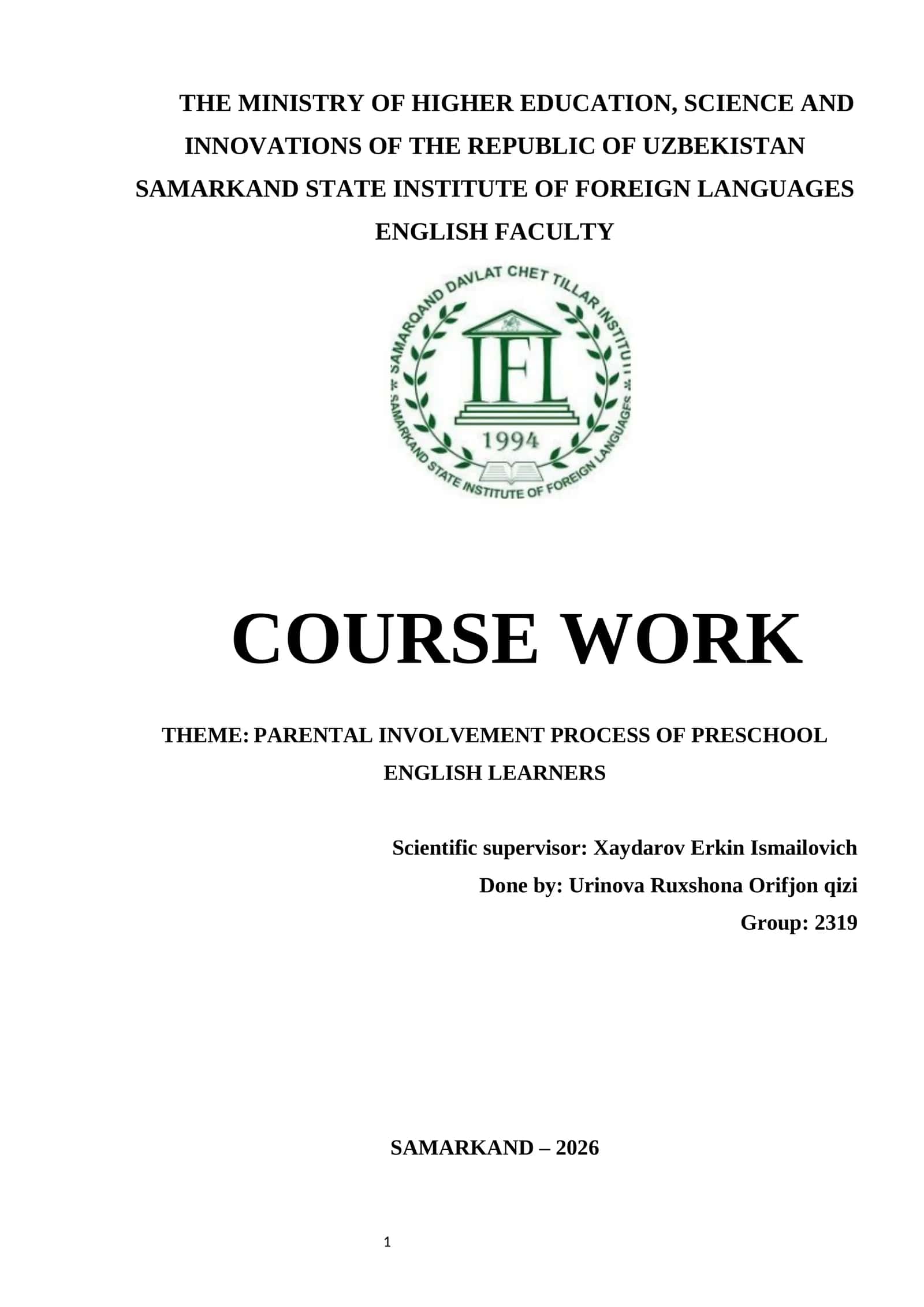 PARENTAL INVOLVEMENT PROCESS OF PRESCHOOL ENGLISH LEARNERS