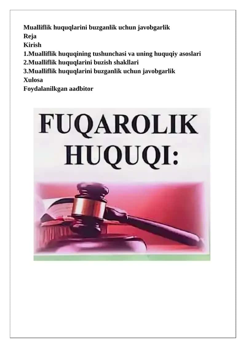 Mualliflik Huquqlarini Buzganlik Uchun Javobgarlik