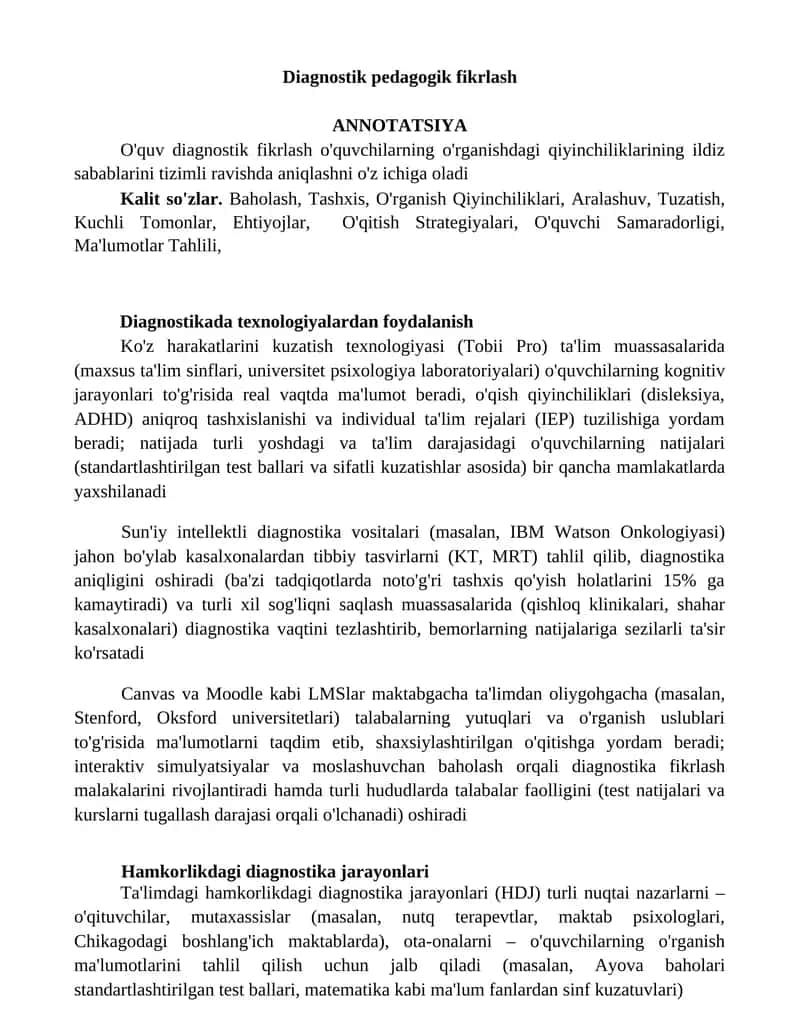 Diagnostik pedagogik fikrlash