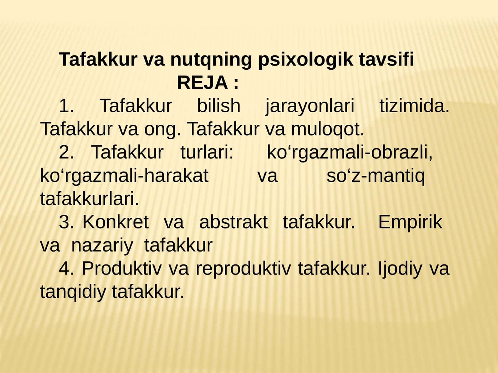 Tafakkur va nutqning psixologik tavsifi