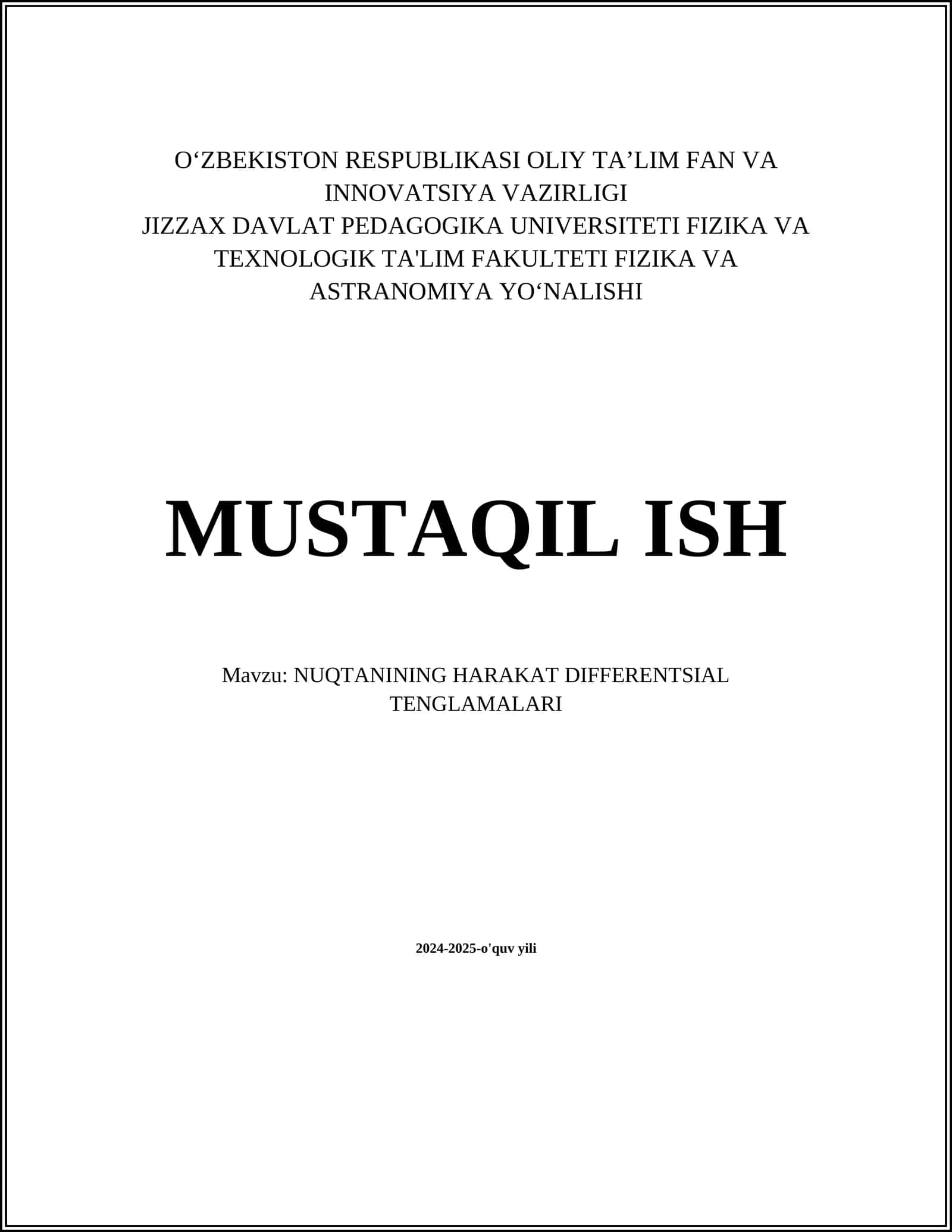 NUQTANINING HARAKAT DIFFERENTIAL TONGLAMALARI
